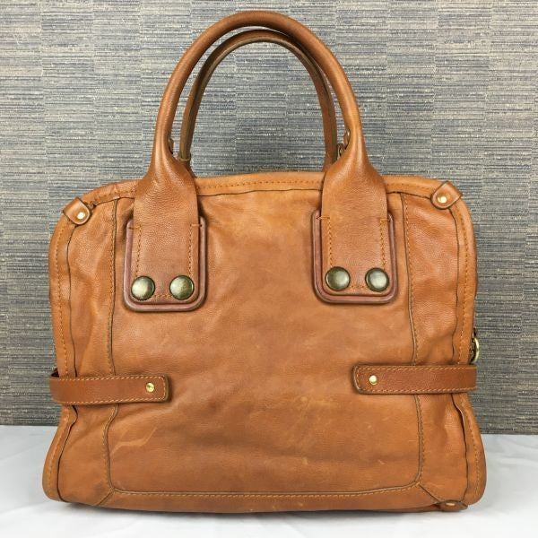 Chloe Hand Bag Tote Purse Mini Boston Bag Leather Camel Authentic