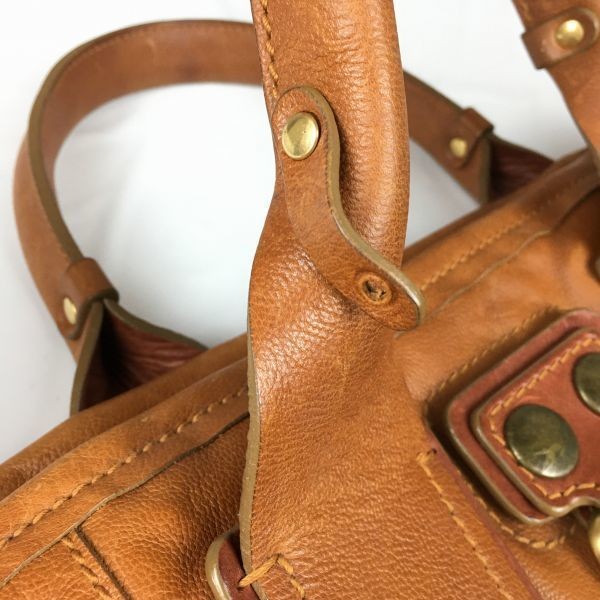 Chloe Hand Bag Tote Purse Mini Boston Bag Leather Camel Authentic