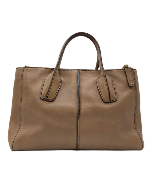 TOD'S Hand Bag Tote Purse Leather Beige Authentic
