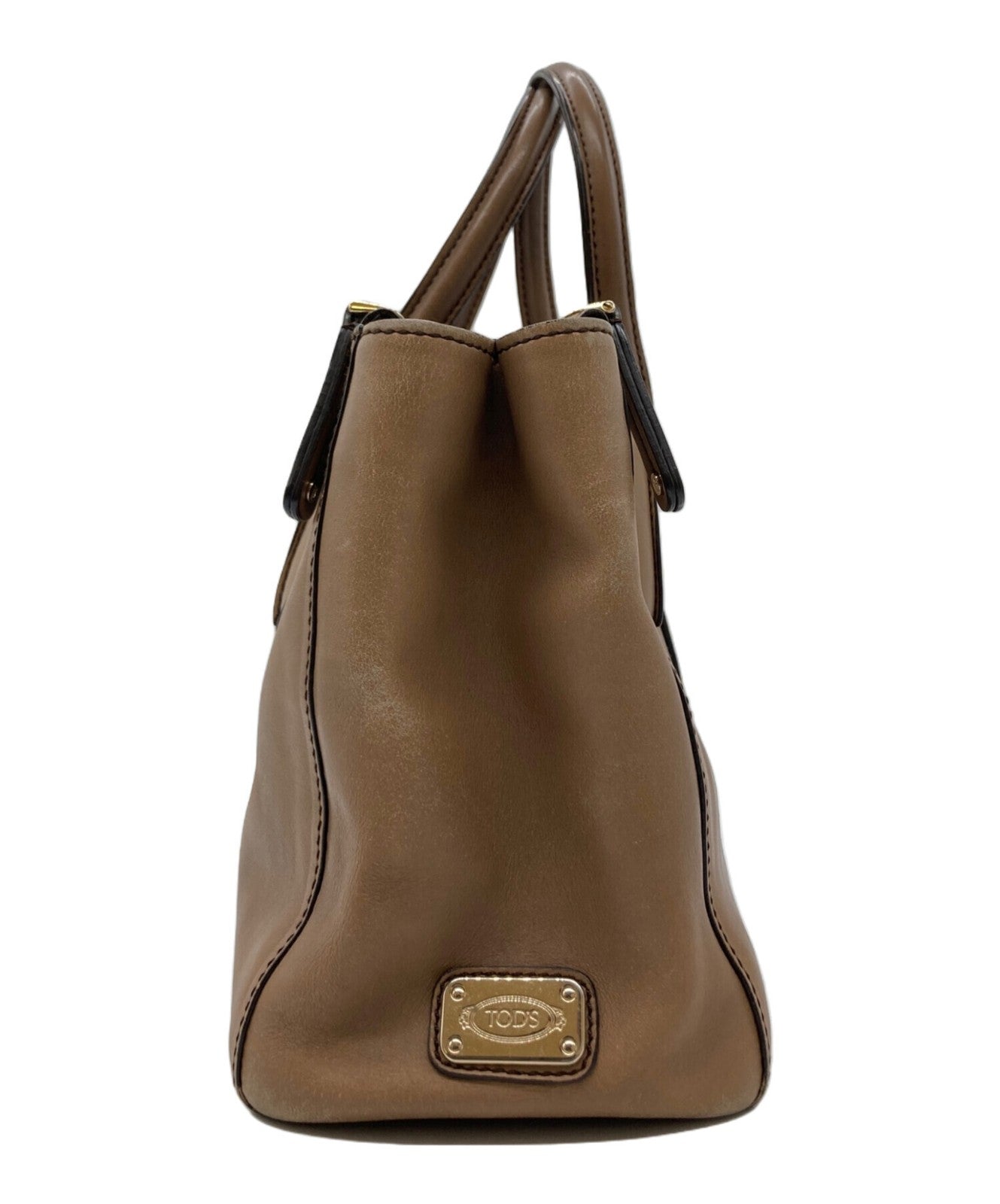 TOD'S Hand Bag Tote Purse Leather Beige Authentic