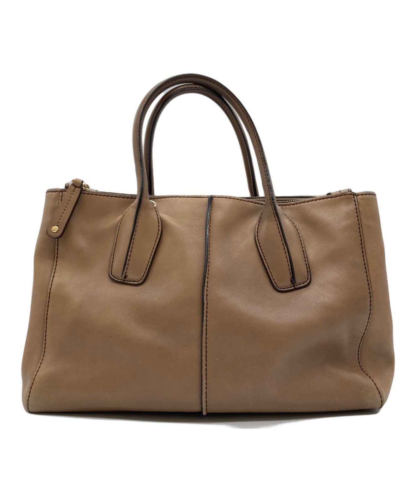 TOD'S Hand Bag Tote Purse Leather Beige Authentic