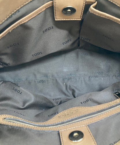 TOD'S Hand Bag Tote Purse Leather Beige Authentic