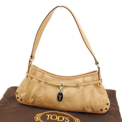 TOD'S Shoulder Bag Purse Beige Authentic