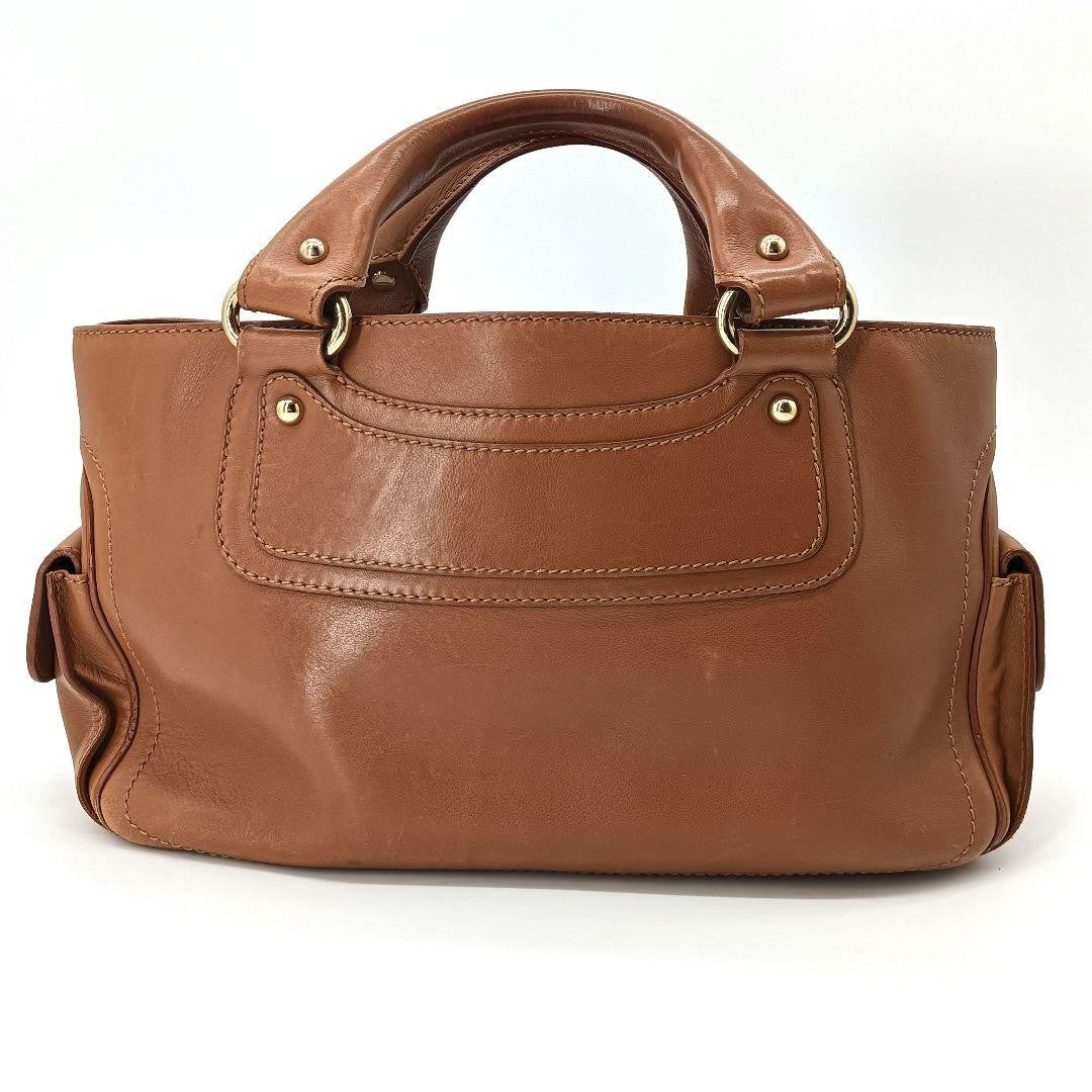 CELINE Hand Bag Tote Purse Boogie Leather Brown Authentic