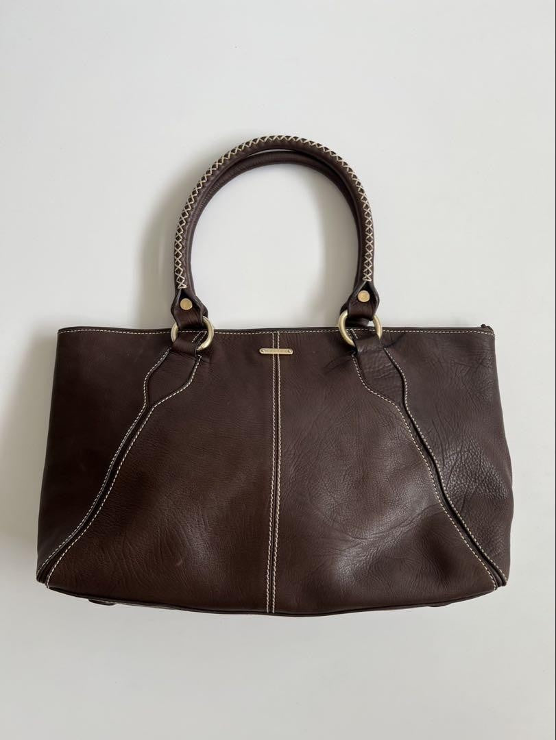 CELINE Hand Bag Tote Purse BRAIDED PATTERN Leather Brown Authentic