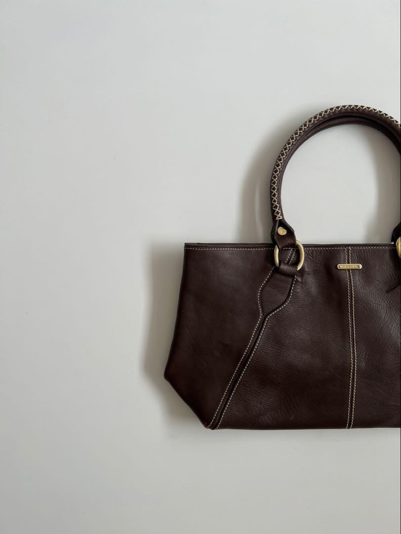 CELINE Hand Bag Tote Purse BRAIDED PATTERN Leather Brown Authentic