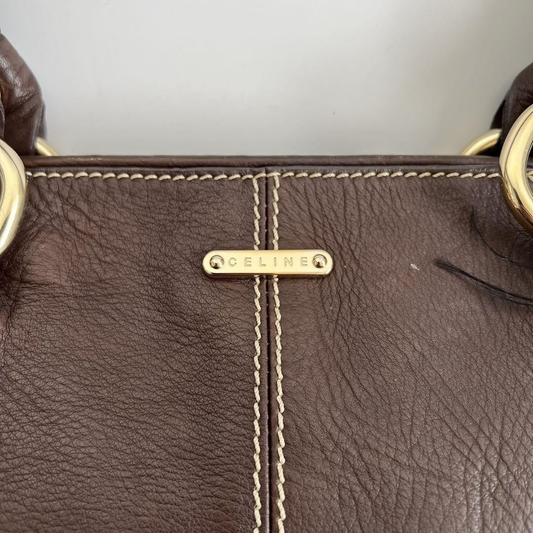 CELINE Hand Bag Tote Purse BRAIDED PATTERN Leather Brown Authentic
