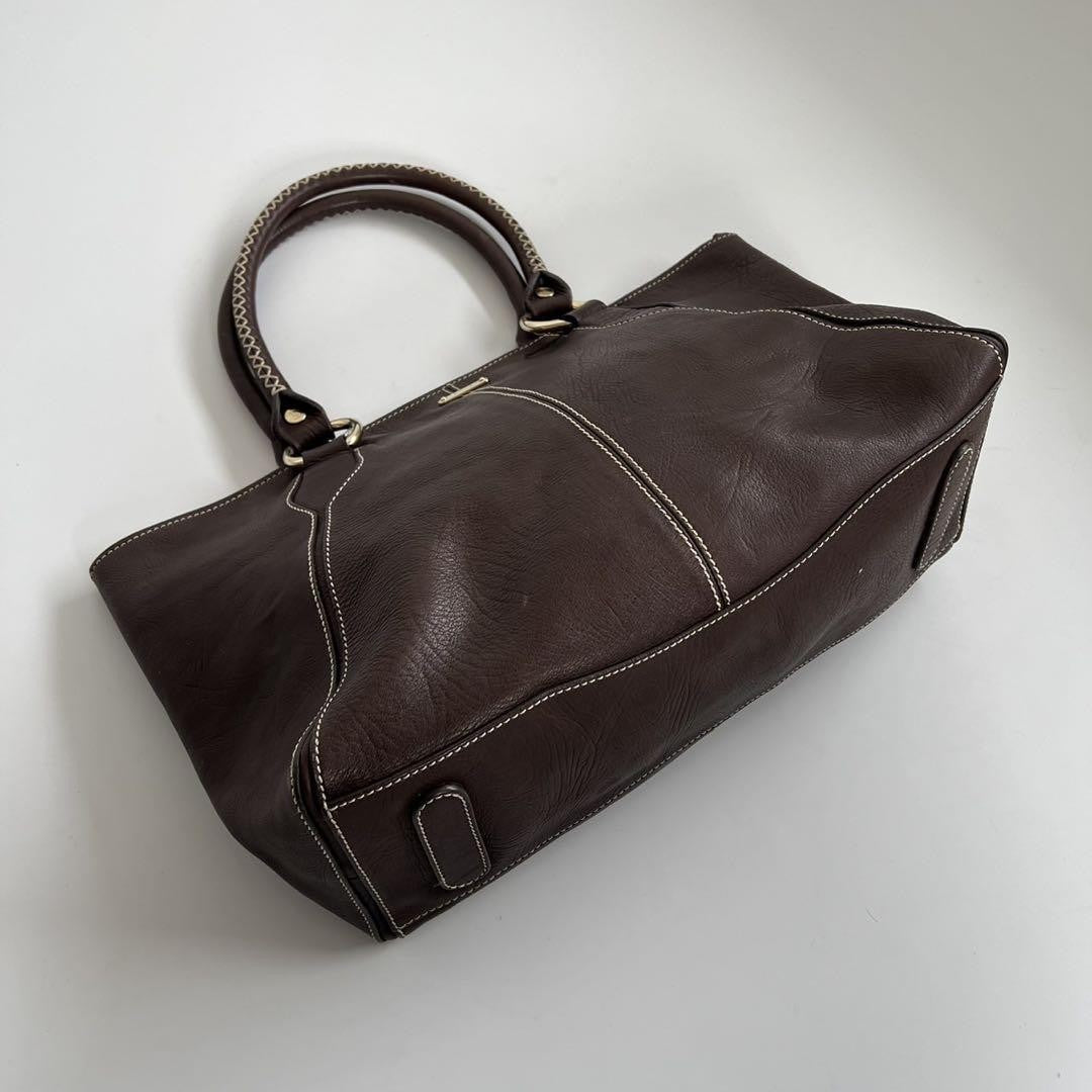 CELINE Hand Bag Tote Purse BRAIDED PATTERN Leather Brown Authentic
