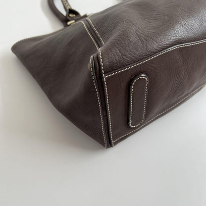 CELINE Hand Bag Tote Purse BRAIDED PATTERN Leather Brown Authentic