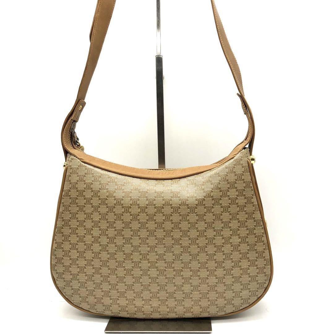 CELINE Shoulder Bag Purse Macadam PVC Leather Beige Authentic