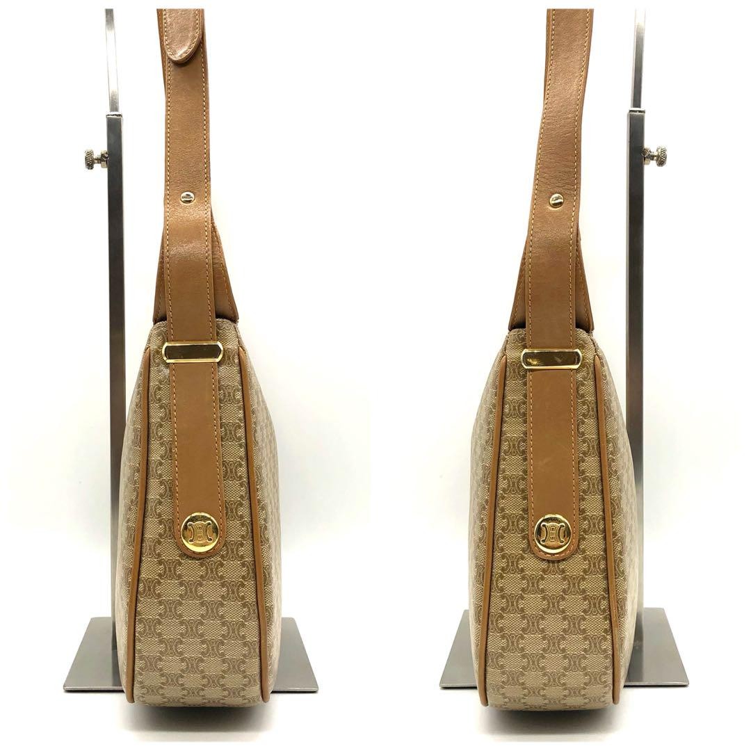 CELINE Shoulder Bag Purse Macadam PVC Leather Beige Authentic