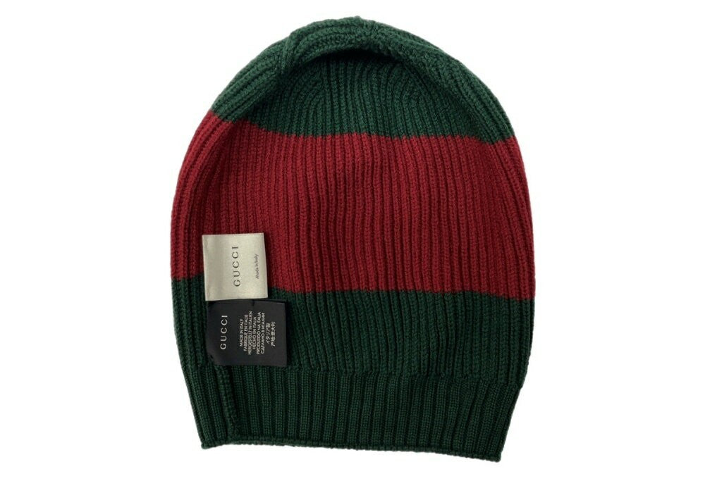 Gucci Knit Cap Sherry Line Red Green Wool Men's Authentic