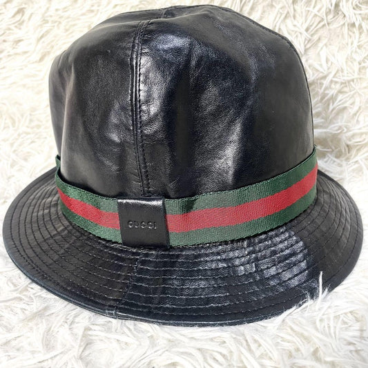 Gucci Bucket Hat Sherry Line Leather Black Men's Authentic