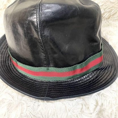 Gucci Bucket Hat Sherry Line Leather Black Men's Authentic