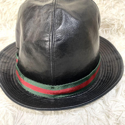 Gucci Bucket Hat Sherry Line Leather Black Men's Authentic