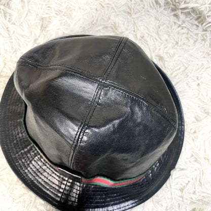 Gucci Bucket Hat Sherry Line Leather Black Men's Authentic