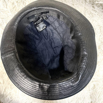 Gucci Bucket Hat Sherry Line Leather Black Men's Authentic
