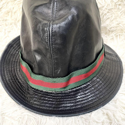 Gucci Bucket Hat Sherry Line Leather Black Men's Authentic