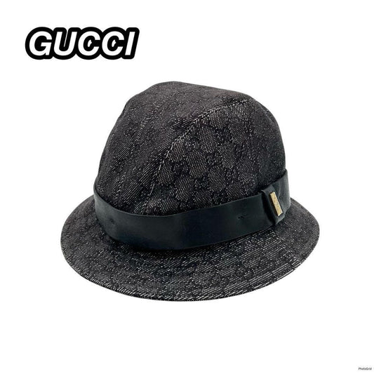 Gucci Bucket Hat GG Canvas Black Dark Gray Men's Size L Authentic
