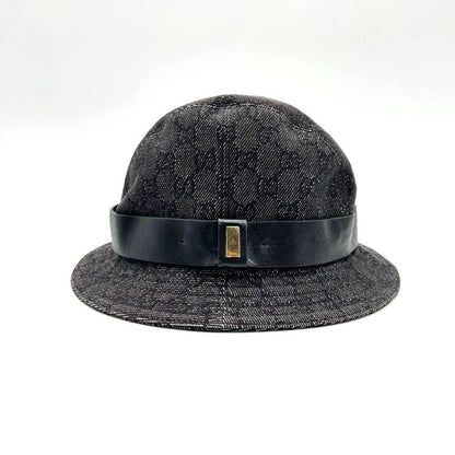 Gucci Bucket Hat GG Canvas Black Dark Gray Men's Size L Authentic