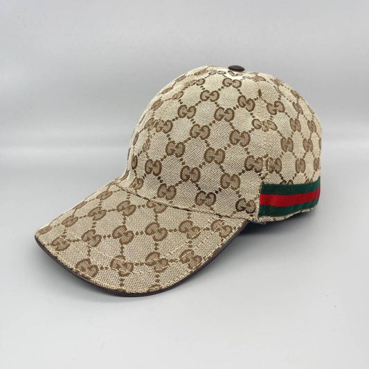 Gucci Hat Cap Baseball Cap GG Canvas Sherry Line Beige Size L Men's Authentic