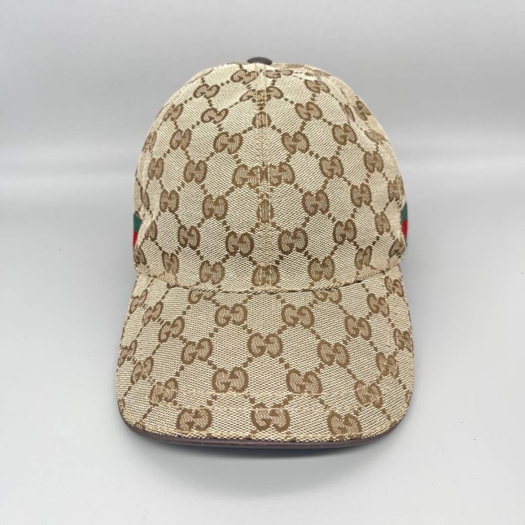 Gucci Hat Cap Baseball Cap GG Canvas Sherry Line Beige Size L Men's Authentic