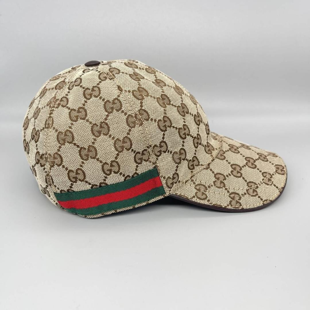 Gucci Hat Cap Baseball Cap GG Canvas Sherry Line Beige Size L Men's Authentic