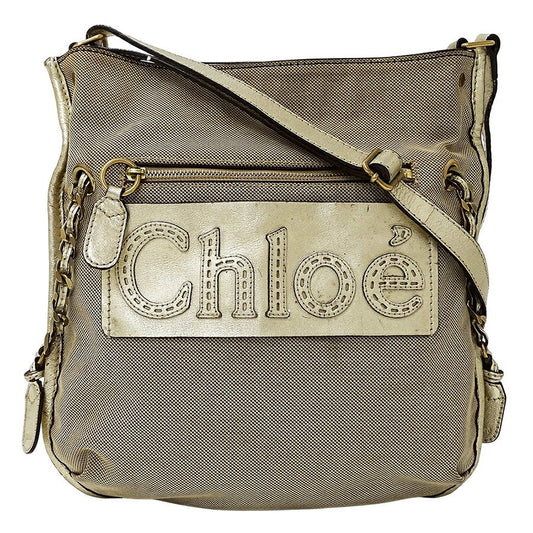 Chloe Shoulder Bag Purse Logo Canvas Gold Brown Authentic