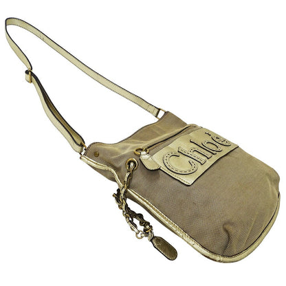 Chloe Shoulder Bag Purse Logo Canvas Gold Brown Authentic