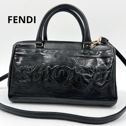 FENDI Shoulder Bag Purse Mini Boston 2way Leather Black Authentic