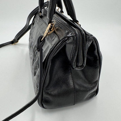 FENDI Shoulder Bag Purse Mini Boston 2way Leather Black Authentic