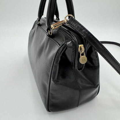 FENDI Shoulder Bag Purse Mini Boston 2way Leather Black Authentic