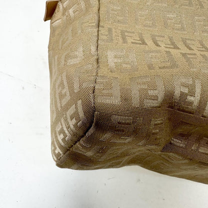 FENDI Hand Bag Tote Purse FF Zucchino Nylon Canvas Beige Authentic