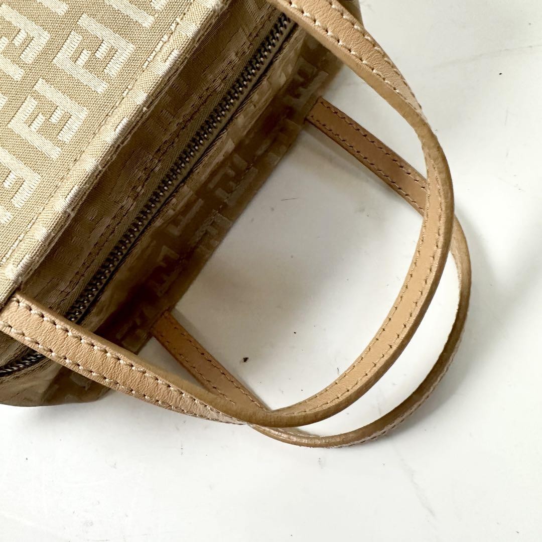 FENDI Hand Bag Tote Purse FF Zucchino Nylon Canvas Beige Authentic
