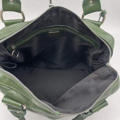 FENDI Hand Bag Tote Purse FF Leather Green Authentic