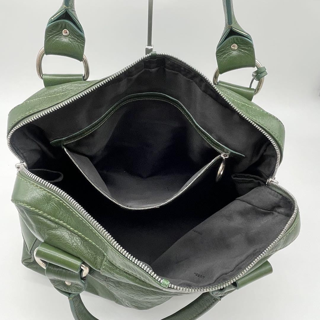 FENDI Hand Bag Tote Purse FF Leather Green Authentic