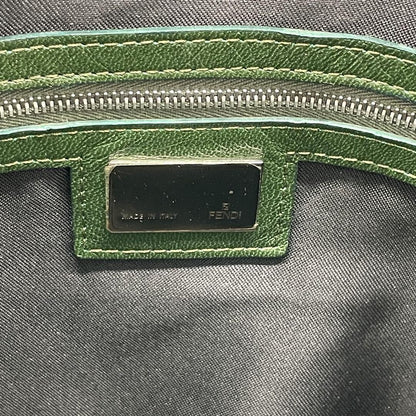 FENDI Hand Bag Tote Purse FF Leather Green Authentic