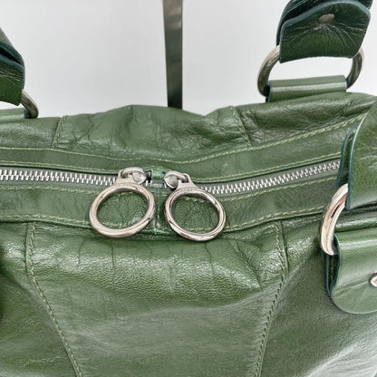 FENDI Hand Bag Tote Purse FF Leather Green Authentic