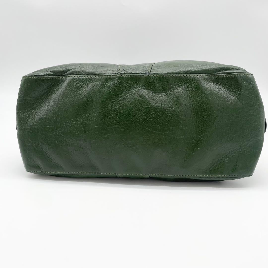 FENDI Hand Bag Tote Purse FF Leather Green Authentic