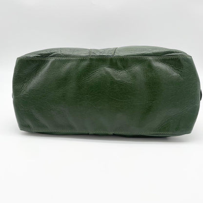 FENDI Hand Bag Tote Purse FF Leather Green Authentic