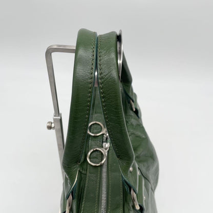 FENDI Hand Bag Tote Purse FF Leather Green Authentic