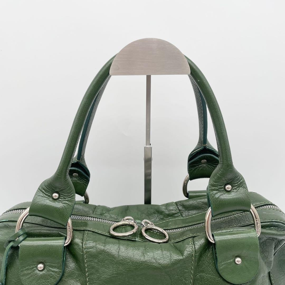 FENDI Hand Bag Tote Purse FF Leather Green Authentic