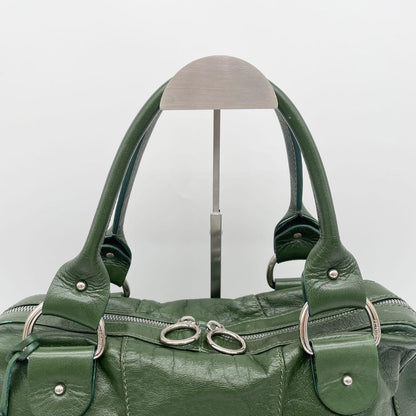 FENDI Hand Bag Tote Purse FF Leather Green Authentic