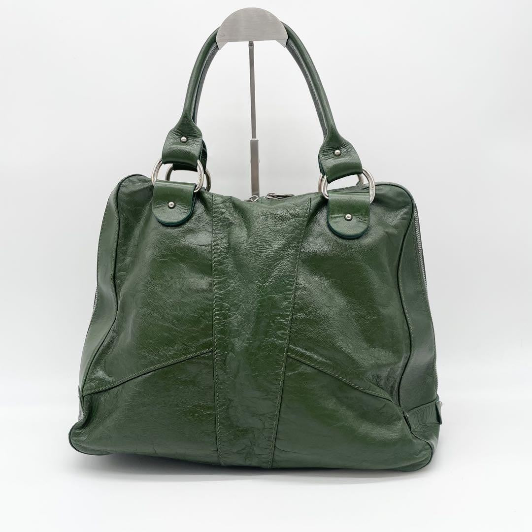 FENDI Hand Bag Tote Purse FF Leather Green Authentic