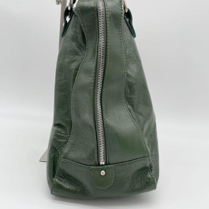 FENDI Hand Bag Tote Purse FF Leather Green Authentic