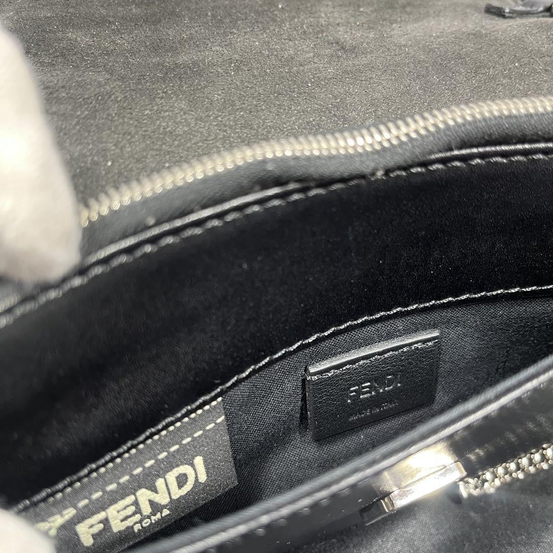 FENDI Shoulder Bag Purse Chain Studs Leather Black Multicolor Authentic