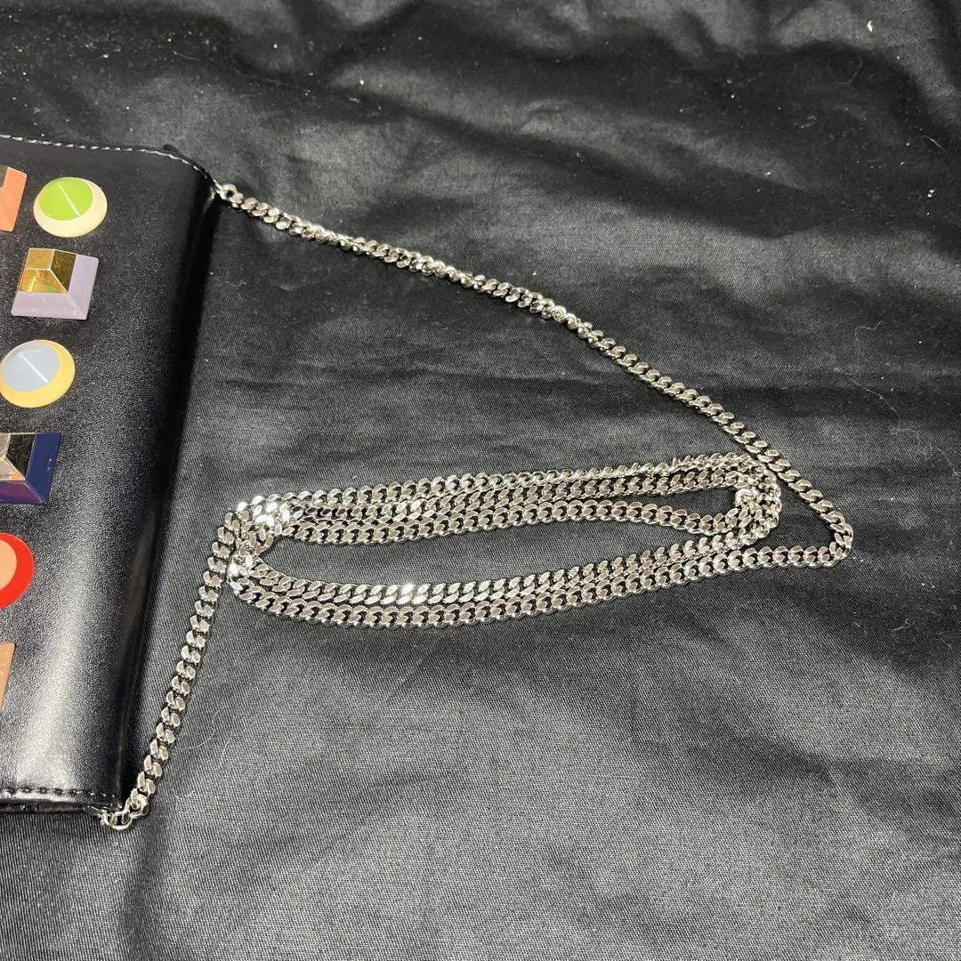 FENDI Shoulder Bag Purse Chain Studs Leather Black Multicolor Authentic