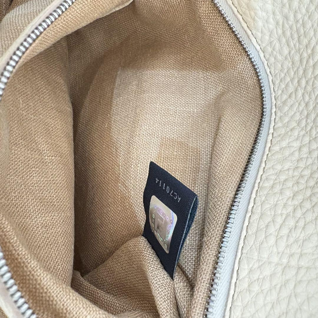 FENDI Hand Bag Tote Purse Selleria Leather White Authentic