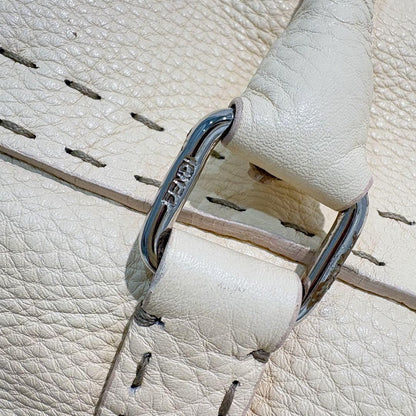 FENDI Hand Bag Tote Purse Selleria Leather White Authentic