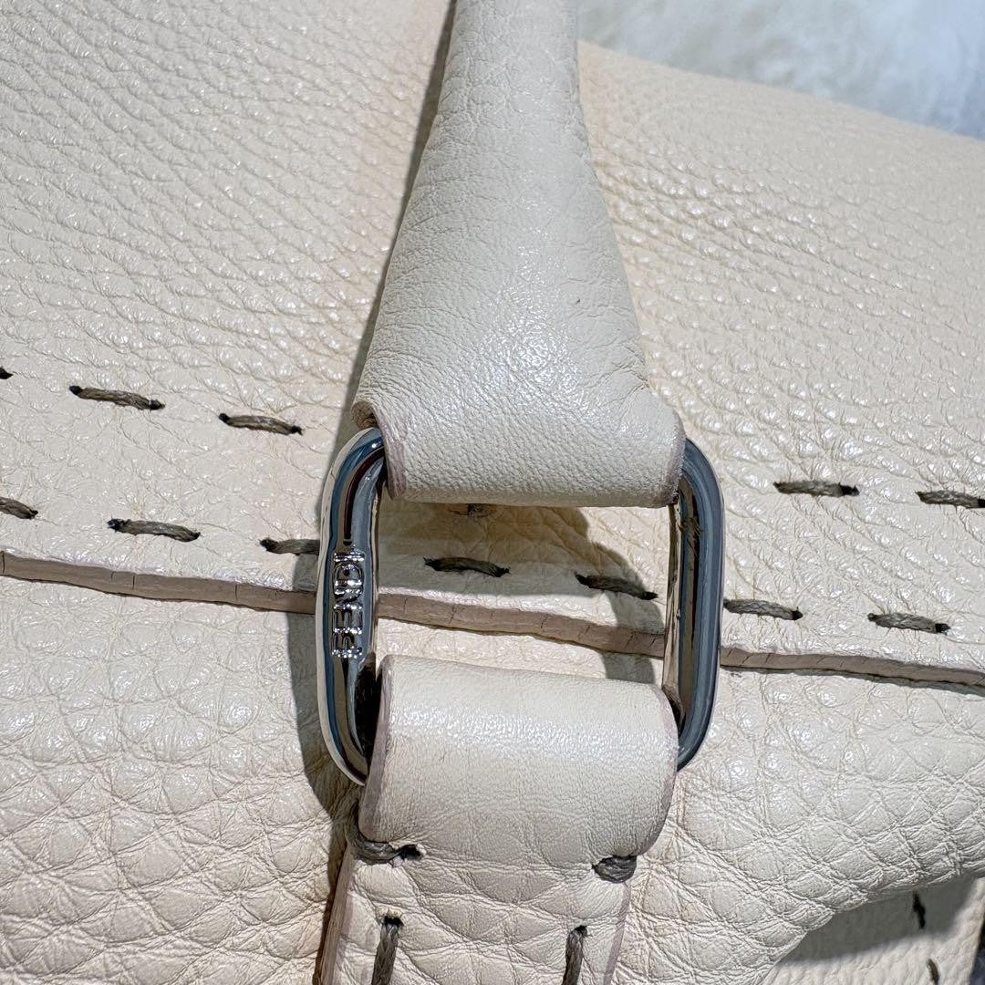 FENDI Hand Bag Tote Purse Selleria Leather White Authentic